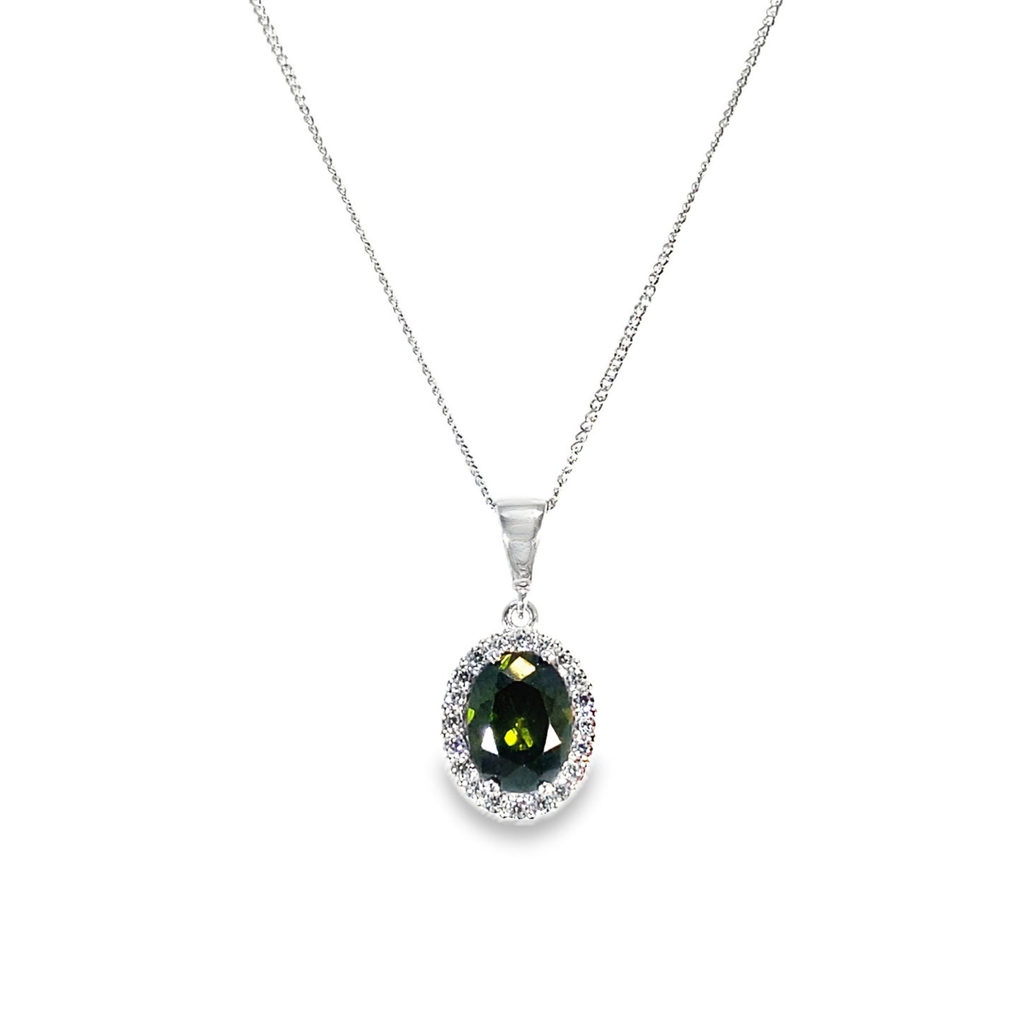 9ct White Gold Pear Cut Peridot Pendant with CZ Halo