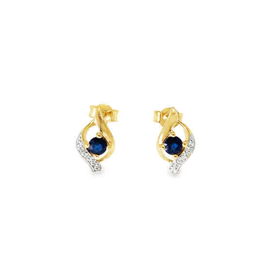 9ct CZ & Sapphire Swirl Stud Earrings