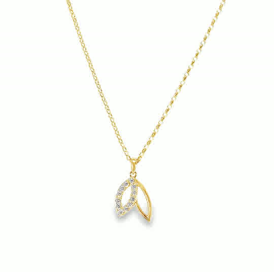 9ct Polished & CZ Open Double Leaf Pendant