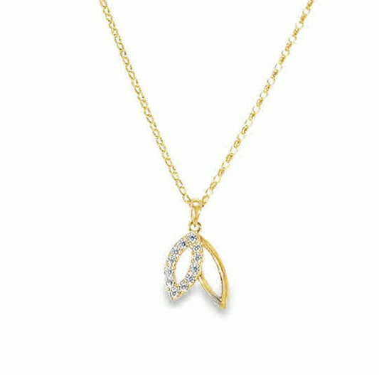 9ct Polished & CZ Open Double Leaf Pendant