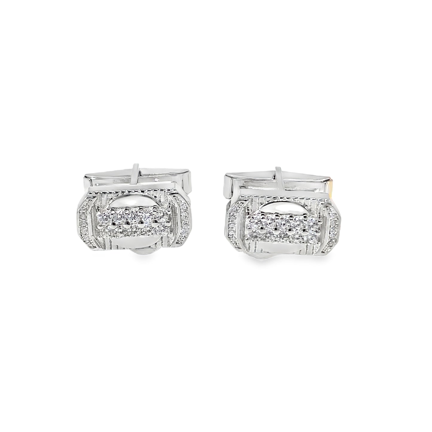 Sterling Silver Rectangular CZ Pave Cufflinks