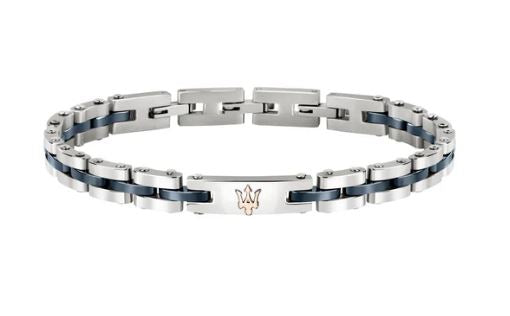 Maserati Stainless Stee Gents Blue Line Bracelet With Logo ID Plate