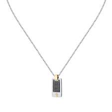 Maserati Stainless Steel Black Stone Dog Tag Pendant