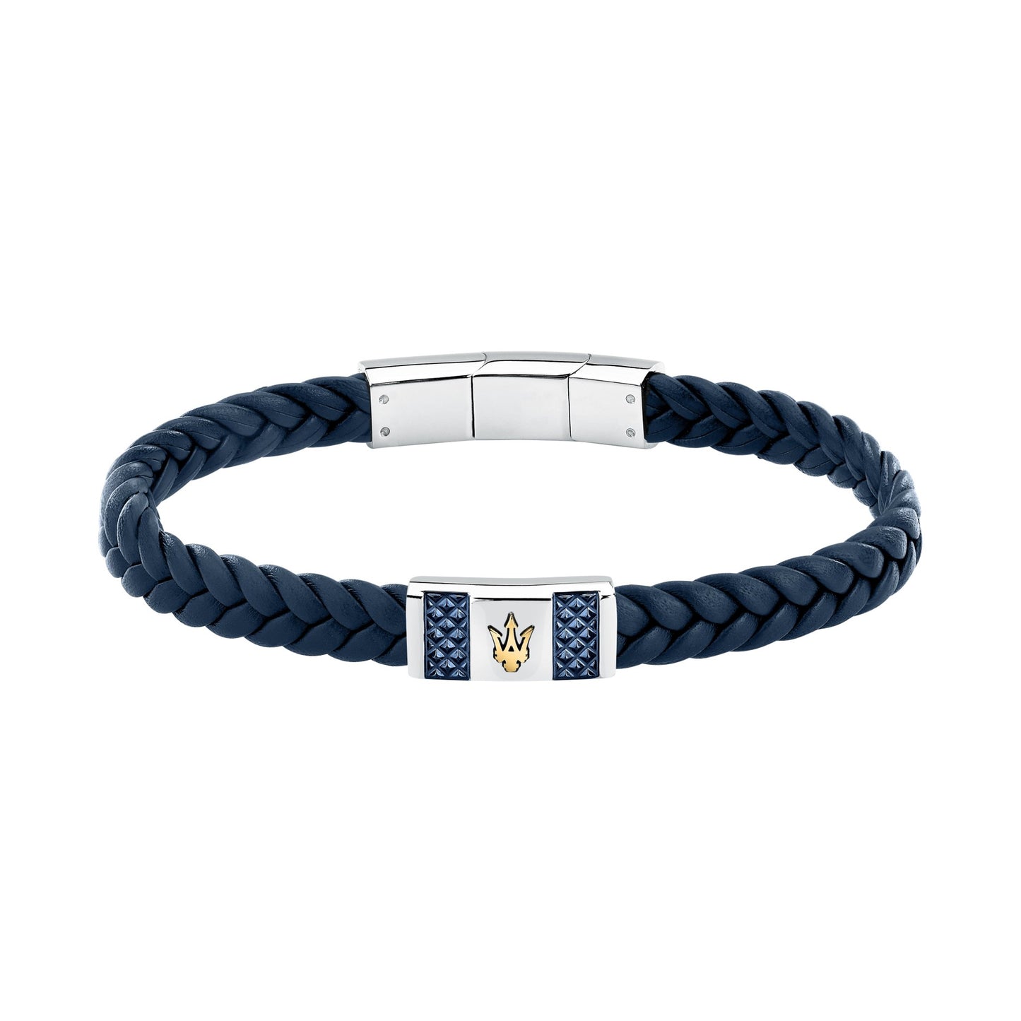 Maserati Stainless Steel Blue Plaited Leather Gents Bracelet