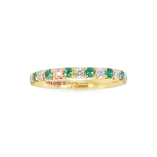9ct Yellow Gold 15 Stone Emerald and Diamond Eternity Ring .25ct