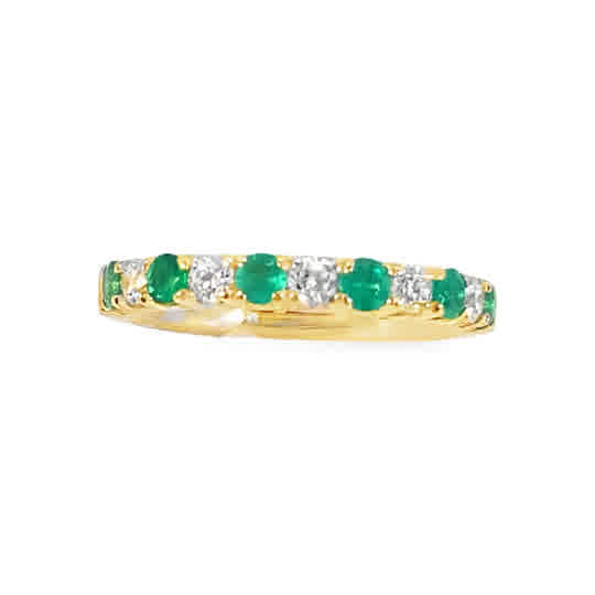 9ct Yellow Gold 11 Stone Emerald and Diamond Eternity Ring .35ct