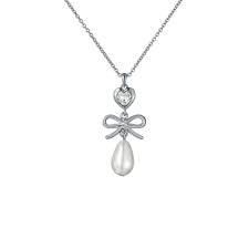 Ted Baker Imogen Silver Plated Bow, Heart & Pearl Drop Pendant