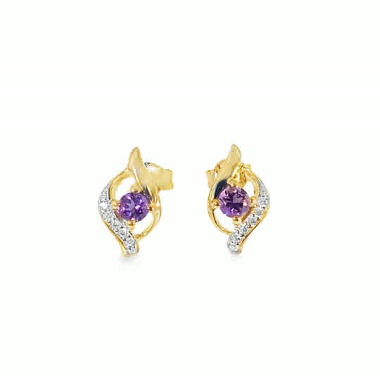 9ct CZ & Amythest Swirl Stud Earrings