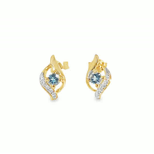 9ct CZ & Sky Blue Topaz Swirl Stud Earrings