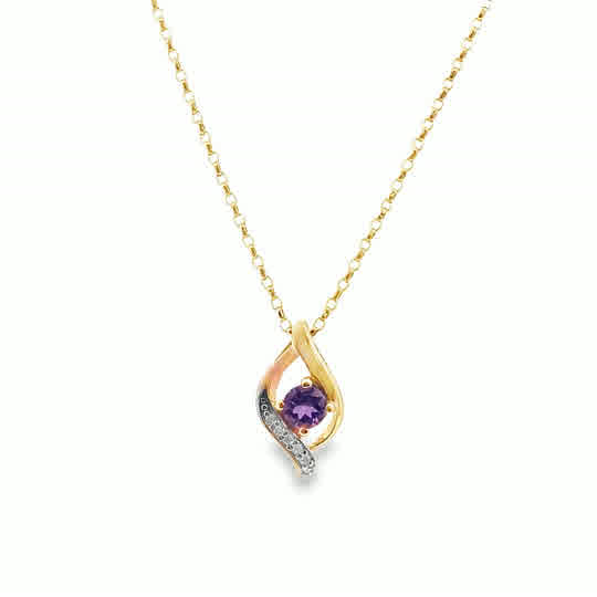9ct CZ & Amethyst Swirl Pendant