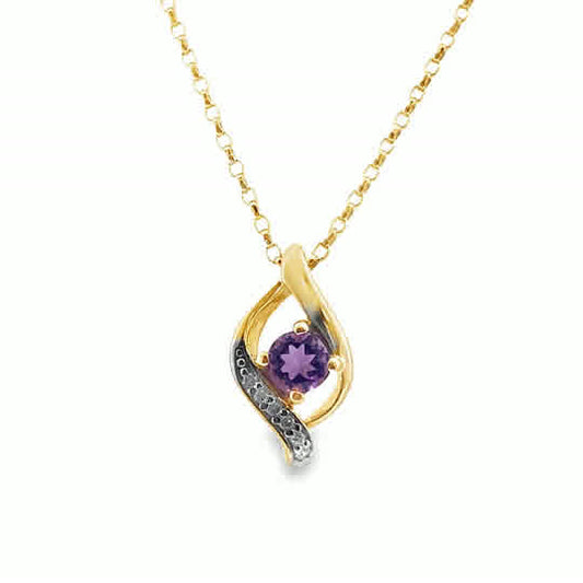 9ct CZ & Amethyst Swirl Pendant