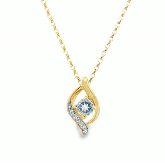 9ct CZ & Sky Blue Topaz Swirl Pendant