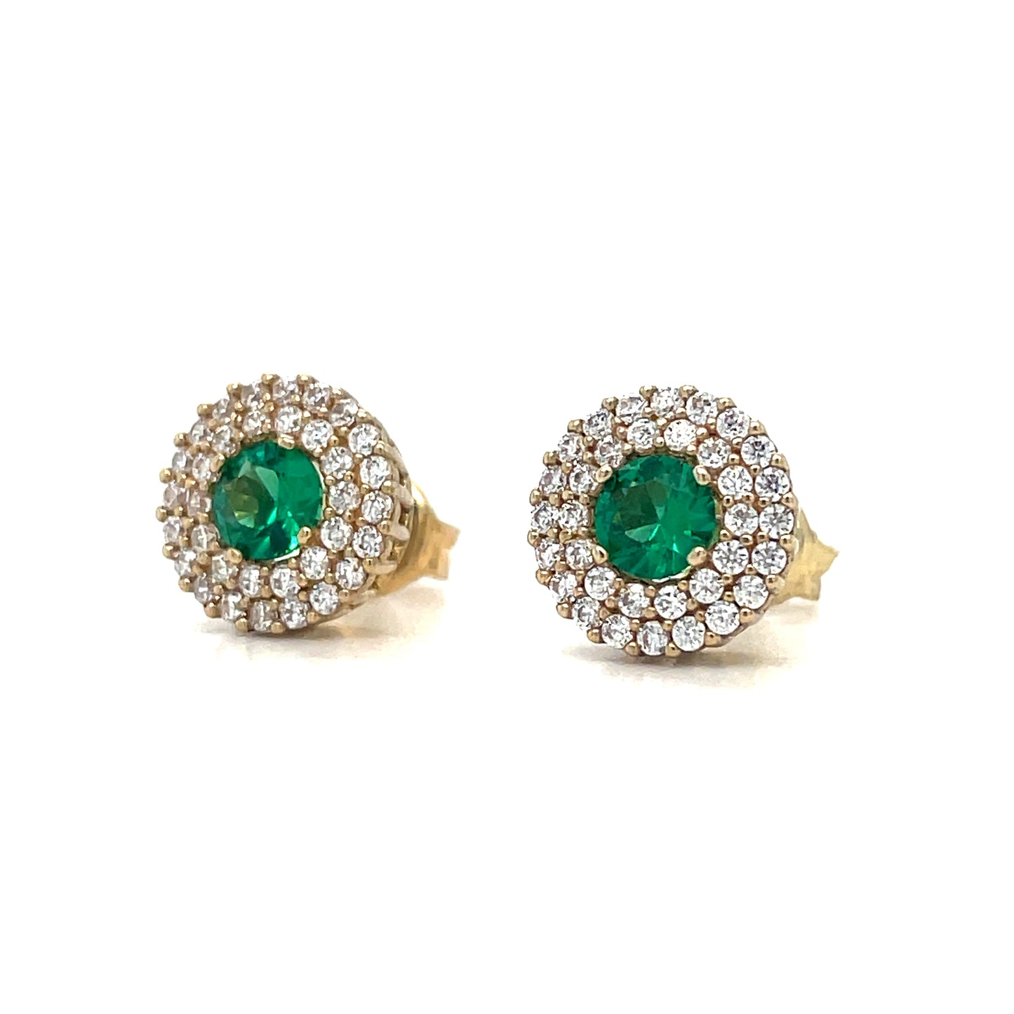 9ct Yellow Gold Green CZ Earrings with Double CZ Earrings