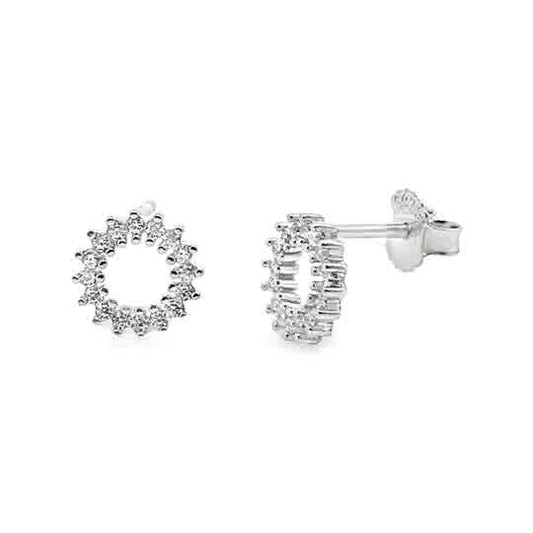 Sterling Silver Open Cubic Zirconia Circle Earrings