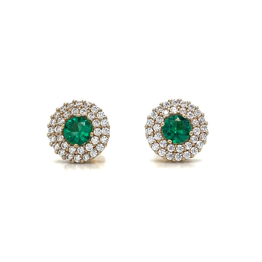 9ct Yellow Gold Green CZ Earrings with Double CZ Earrings