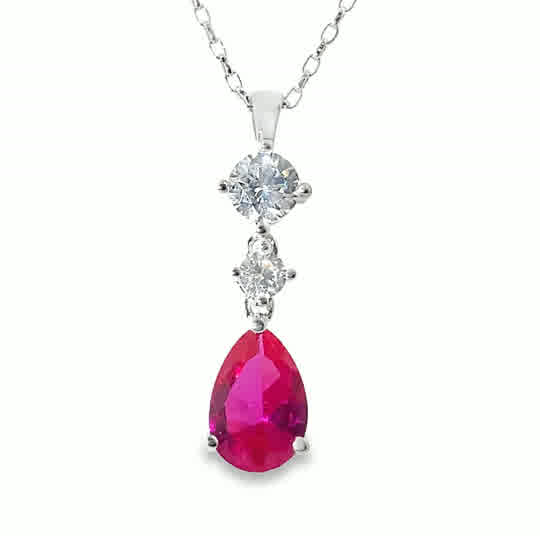 Sil Pdant Drop Cz/Red Pear/Rd