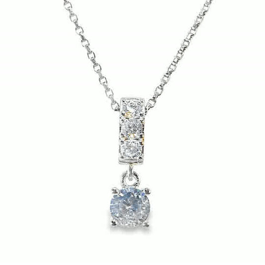 Sterling Silver Drop Round 5mm Cubic Zirconia With Cubic Zirconia Baile on Pendant
