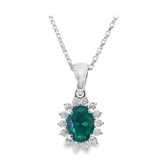 Sterling Silver Cubic Zirconia And Green Cluster Pendant