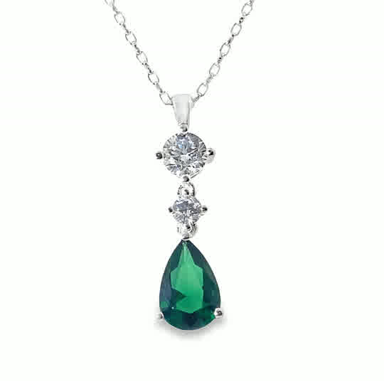 Sil Pdant Drop Cz/Grn Pear/Rd