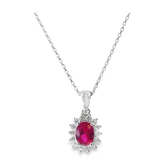 Sterling Silver Red + Cubic Zirconia Cluster Pendant