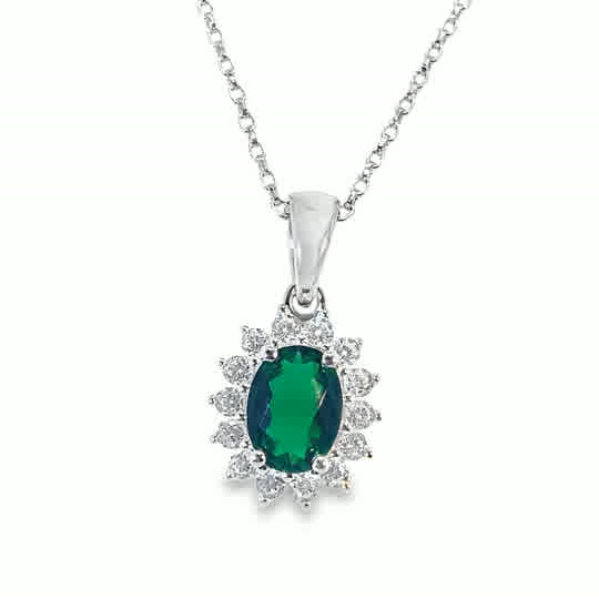 Sterling Silver Green + Cubic Zirconia Cluster Pendant