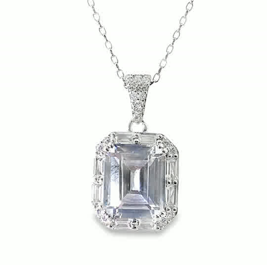 Sterling Silver Rectangular Cubic Zirconia Halo Pendant