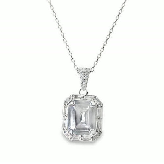 Sterling Silver Rectangular Cubic Zirconia Halo Pendant