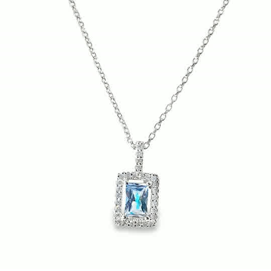 Sterling Silver Rect Cubic Zirconia Light Blue Pendant