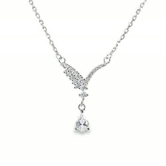 Sterling Silver CZ Wishbone With Pear Drop Pendant