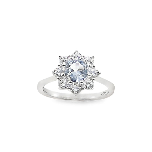 Sterling Silver Light Blue CZ Flower Cluster Ring