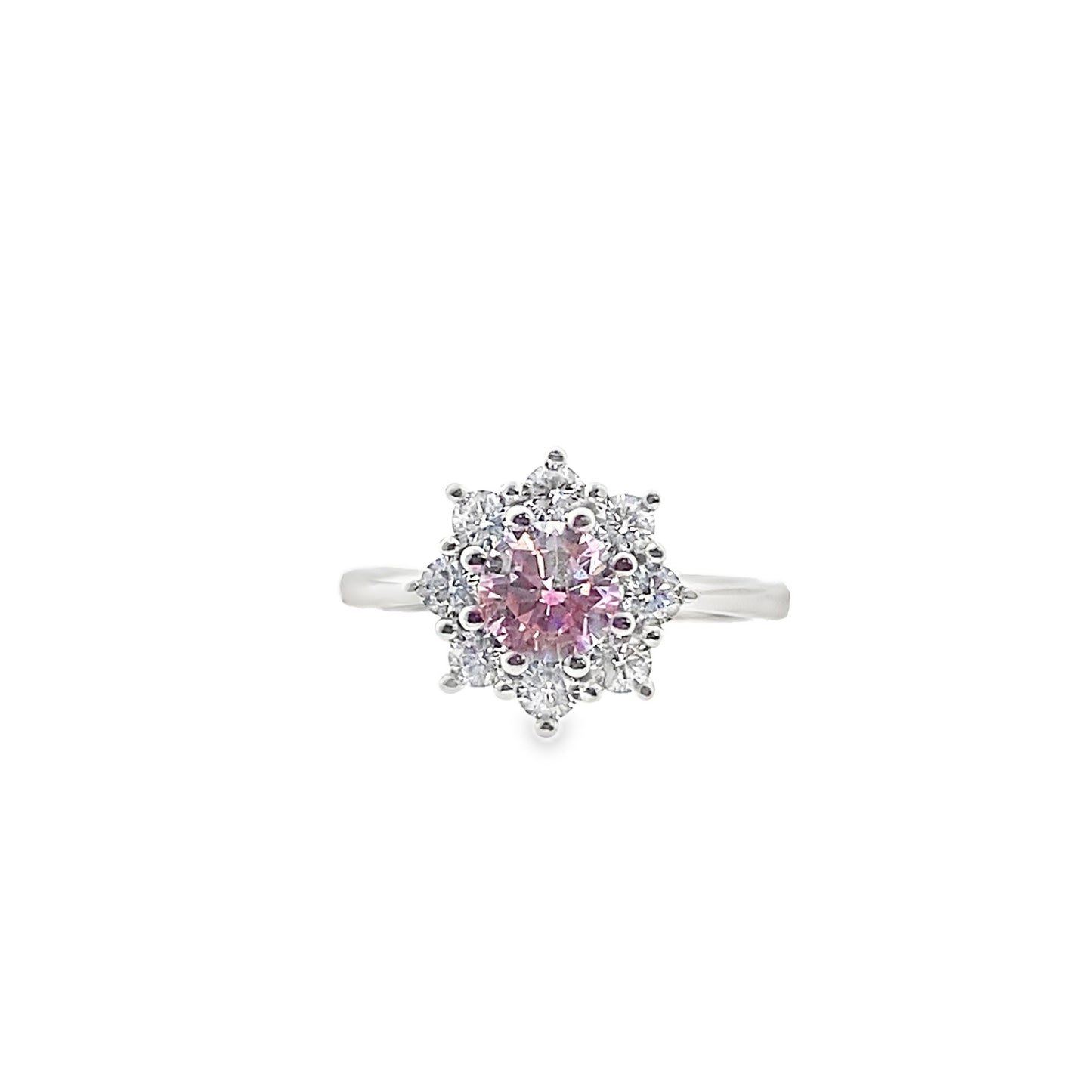 Sterling Silver Pink Flower Cluster Ring