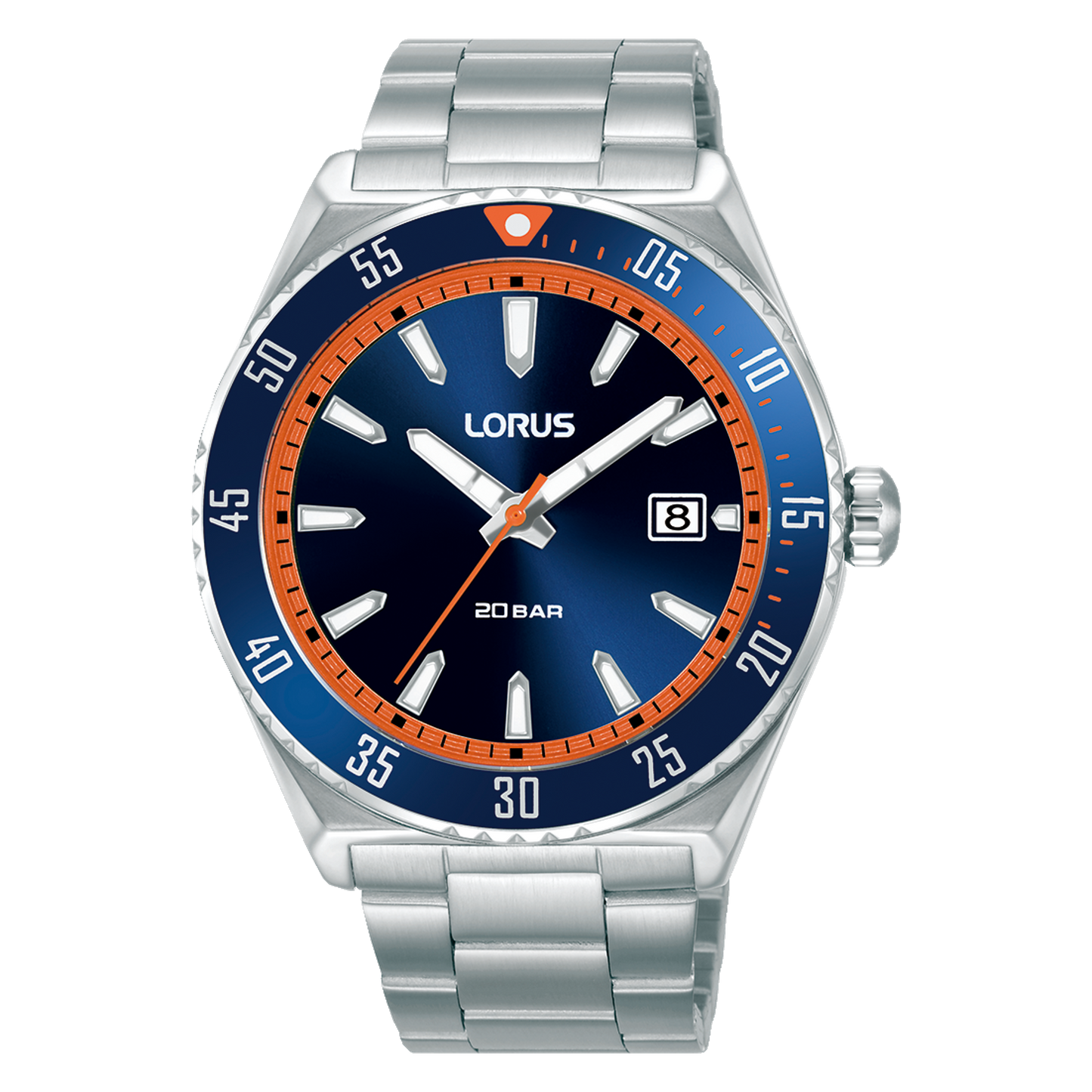 Gents Lorus Blue and Orange Dial Tachymeter