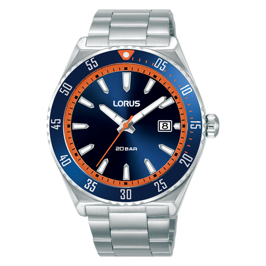 Gents Lorus Blue and Orange Dial Tachymeter