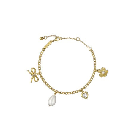 Ted Baker Gold Plated Isabella Bow, Heart, Pearl & Flower CharmBracelet