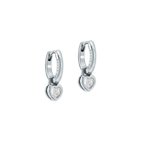 Ted Baker Harper Silver Plated CZ Heart Huggie Drop Earrings