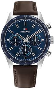 Gents Tommy Hilfiger Hamilton Blue Chronograph Watch With Brown Strap