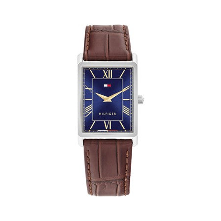 Gents Tommy Hilfiger Ben Blue Dial Square Watch With Brown Strap