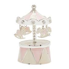 Silver Plated Pink Carousel Music Box Christening Gift