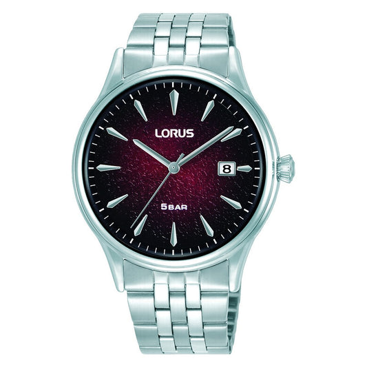 Gents Lorus Red Dial Date Window