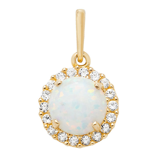 9ct Round Opal Pendant With CZ Halo