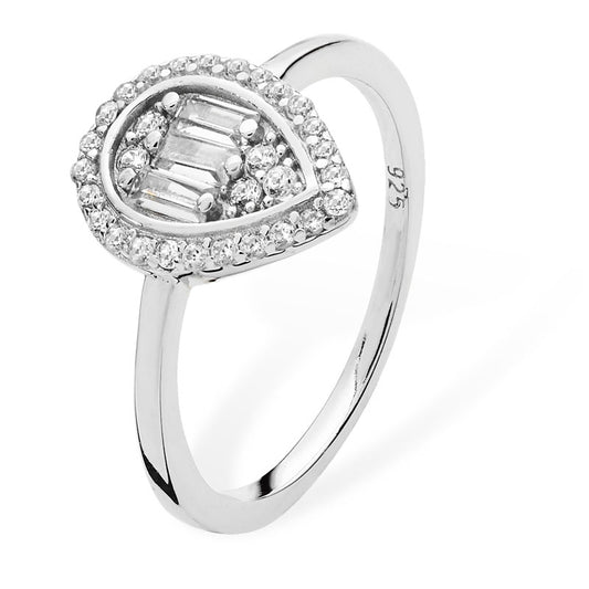 Sil Ring CZ Pear Clust
