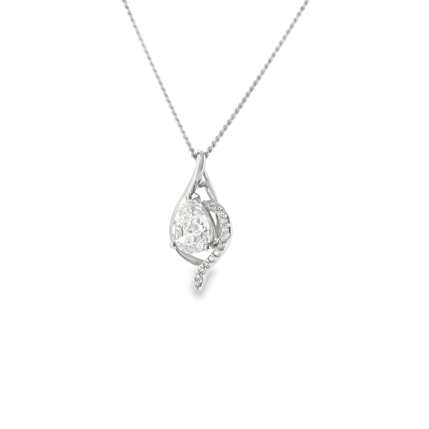 Sterling Silver Pear Cut CZ Pendant with CZ Halo