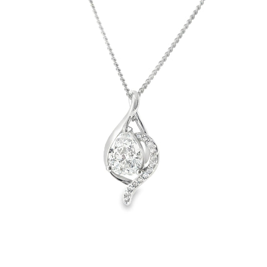 Sterling Silver Pear Cut CZ Pendant with CZ Halo