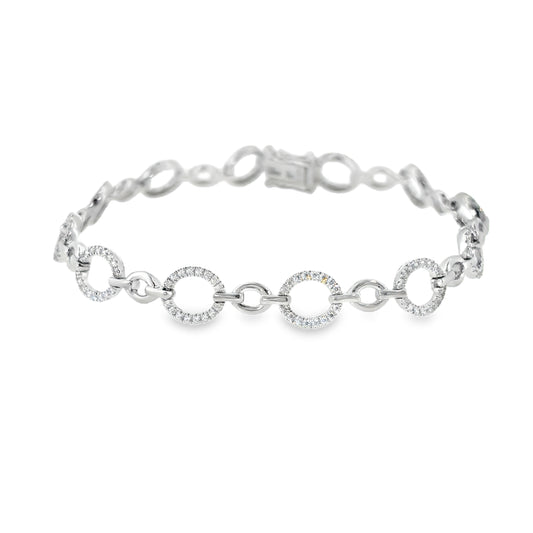Sterling Silver CZ and Polished Open Circle Link Bracelet