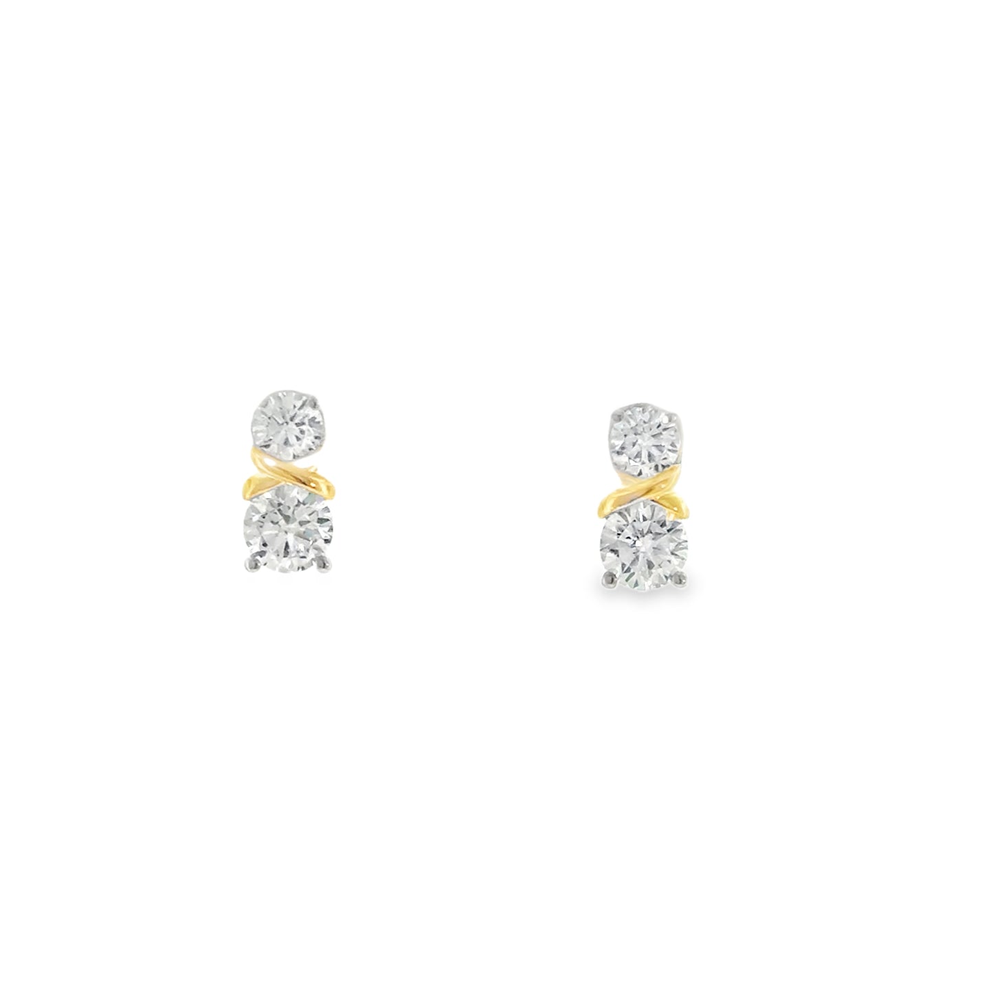 Sterling Silver Gold Plated Two stone CZ with Crossover Centre