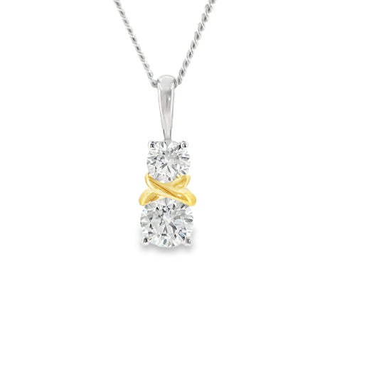 Sterling Silver Two Stone CZ Necklet with Crossover Centre
