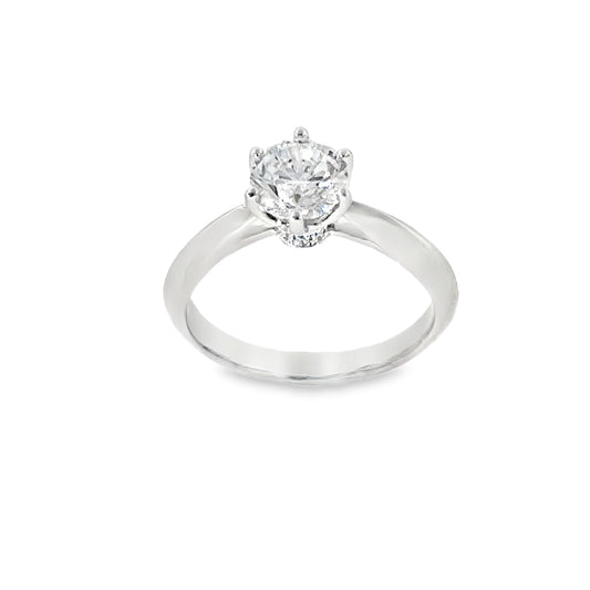 Sterling Silver Six Claw Round CZ Solitaire Ring with CZ Gallery
