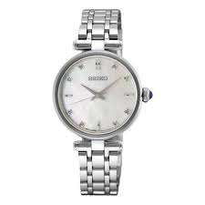 Ladies Seiko 29mm Round Mother Of Pearl Diamond Dial Watch