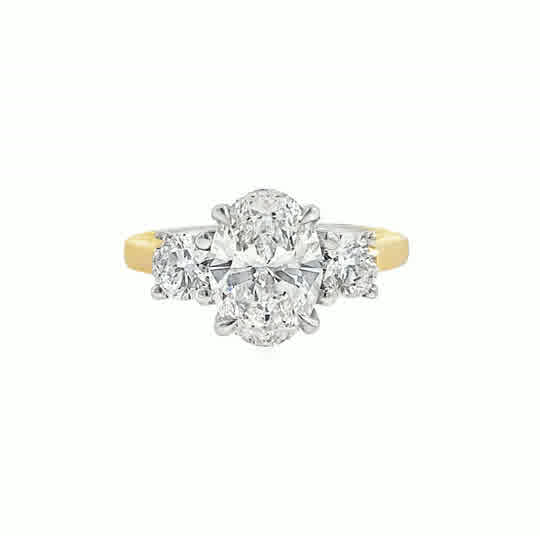 9ct 3 Stone Oval Cultured Diamond Ring With Round Brilliant Shoulders 2.60ct