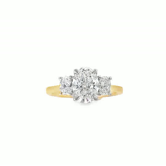 9ct 3 Stone Oval Cultured Diamond Ring With Oval Cut Shoulders 2.02ct